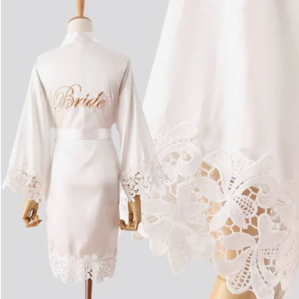 NWT - White Bridal Robe with Lace Trim